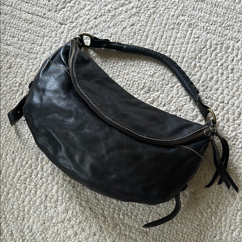 Vintage Etienne Black Leather Hobo Bag